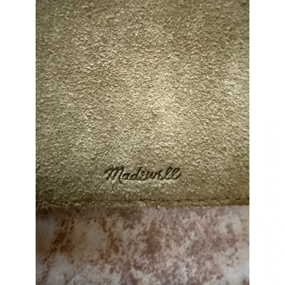Madewell Olive Green Suede Zip Card Case Wallet with ID Window Gold Hardware